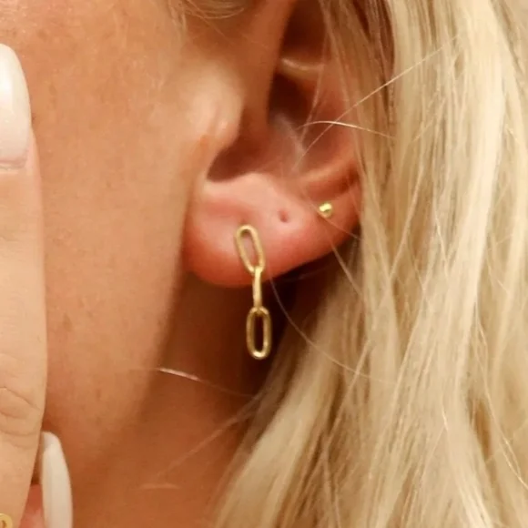 18K White Gold PVD Stainless Steel Paperclip Earrings With Post 👀 - Picture 9 of 10